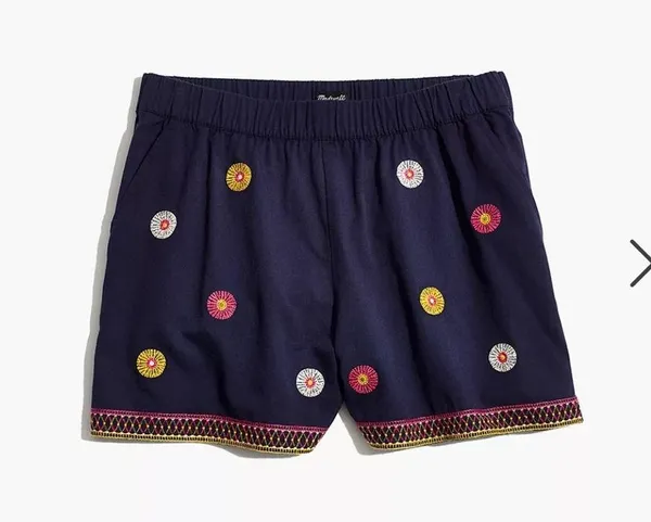 Embroidered boho floral elastic pull on Madewell short with pockets - Image 4