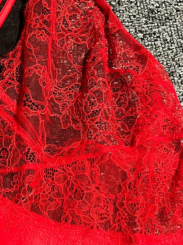 Womens XL Victoria's Secret red lace satin chemise negligee nightie - Image 4