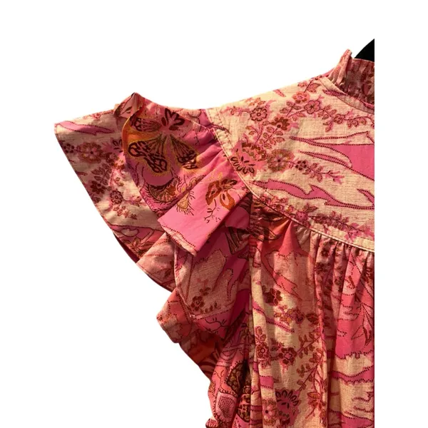 Ulla Johnson Lulua Frill Sleeve Tiered Ruffed Mini Dress Size 8 Medium Pink - Image 11