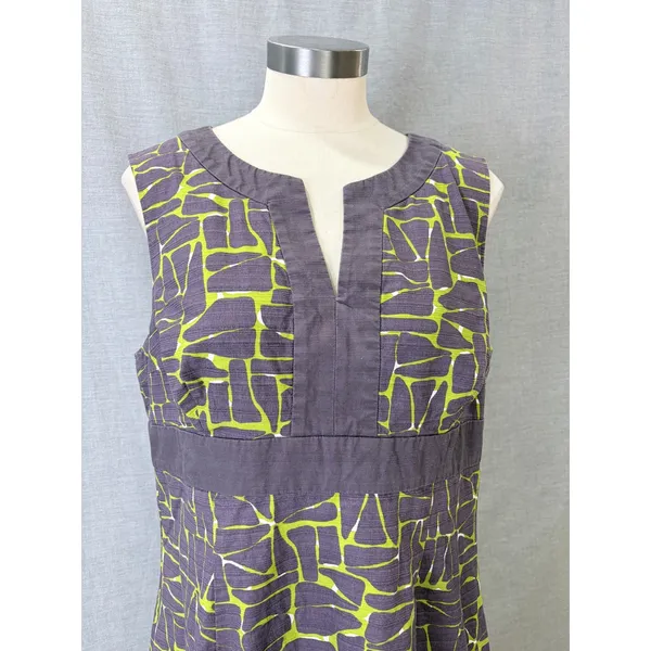 Boden Purple Lime Geometric Mosaic Shift Dress 10 Mod‎ Workwear V-Neck - Image 2