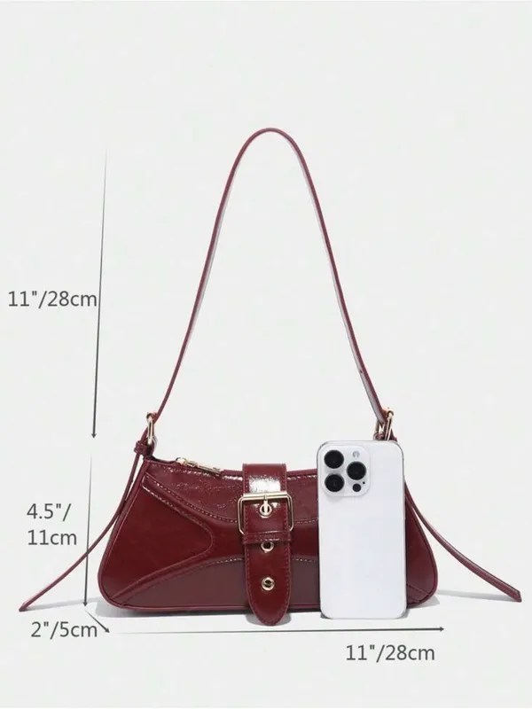 SHEIN Burgundy Mini Shoulder Bag with Buckle Strap - Image 5