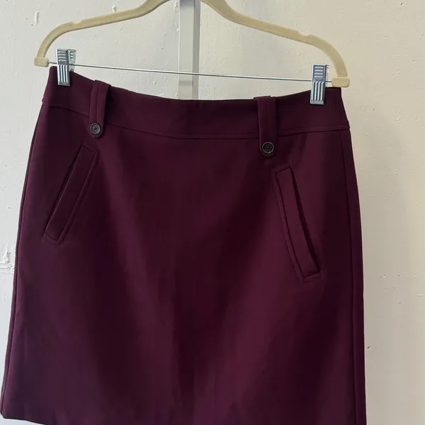 Ann Taylor LOFT Burgundy Maroon Mini Skirt Size 8 A-Line Stretch Pockets Career - Image 3