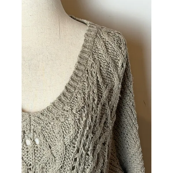 Free People Sweater Women Small‎ Tan Gray Cross My Heart Pullover Cable Knit - Image 7