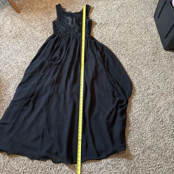 Azazie Elly Black A Line Lace Scoop Neck Chiffon Dress Size A2 Black Tie Wedding - Image 6