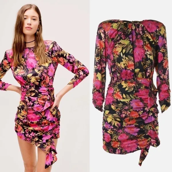 For Love & Lemons Dakota Long‎ Sleeve Ruched Floral Mini Dress Small NWT - Image 14