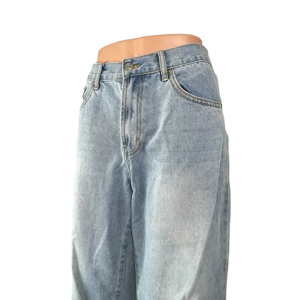 White Fox Women's Blue Light Wash Wide Leg Baggy Loose Fit Denim Jeans Size M - Image 3