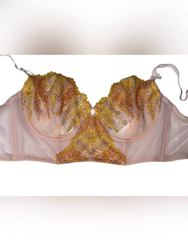 Victoria’s Secret Embroidered Longline Bra 36DD Blush Pink Floral Unlined - Image 6