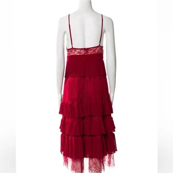 Fame and‎ Partners NWT Felicity Midi Dress Tiered Cocktail Burgundy Size 8 - Image 3