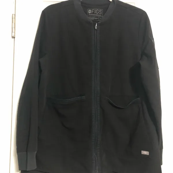 Figs black full zip scrub jacket womens size medium large pockets nurse hospital - Image 5
