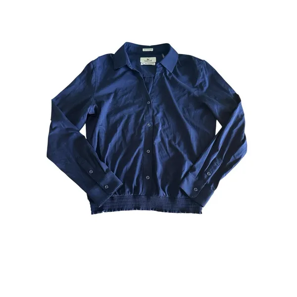 Buttercloth Pre-Tucked Fit Shirt Medium Navy Blue Icy‎ Cotton Button Up Collared - Image 3
