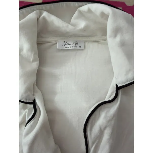Joyarza White Pajama Set Medium Soft Viscose Button Front Short Sleeve Sleepwear - Image 5