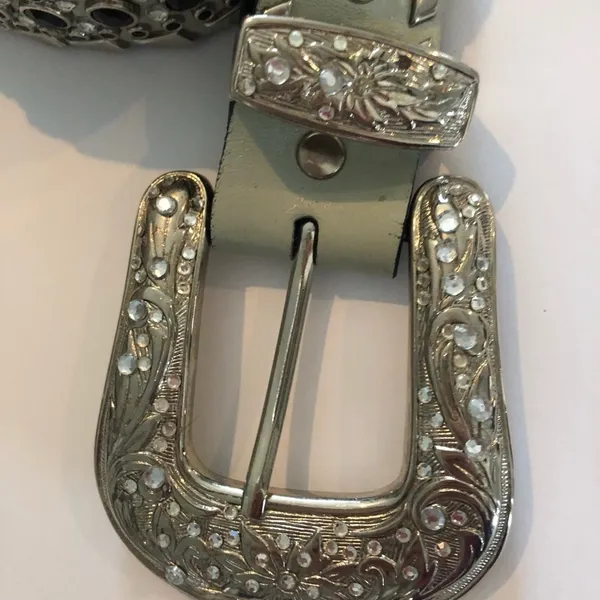 Western Rhinestone Crystal Genuine Leather Belt S Cowlgirl Up Silver Rodeo Queen - Image 2