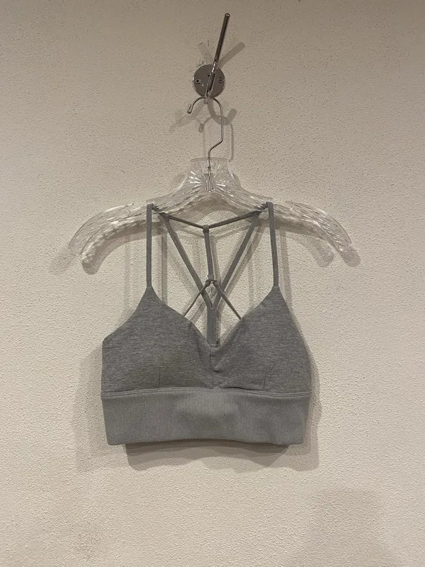 Alo Yoga Lavish Sports Bra Womens Medium Gray Strappy Crossback Longline Yoga - Image 2