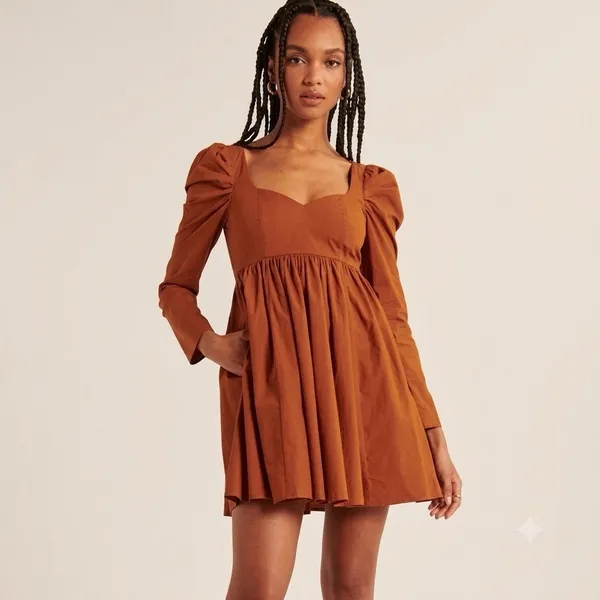 Abercrombie‎ & Fitch S Tall Sweetheart Neck Babydoll Mini Dress Poplin Pockets - Image 9