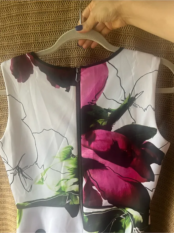 Floral V-Neck Midi Dress in White with Pink & Green Accents - Image 6