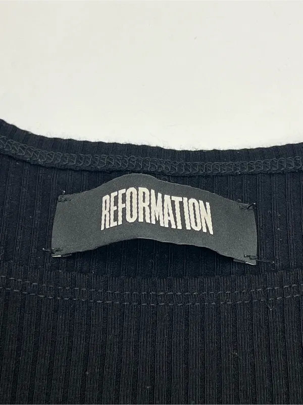 Reformation Classic Black Ribbed Short Sleeve Scoop-neck Dress Womens XS Stretch - Image 2