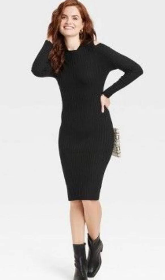 NWT Women's Long Sleeve Sweater Dress - Black M - Image 2