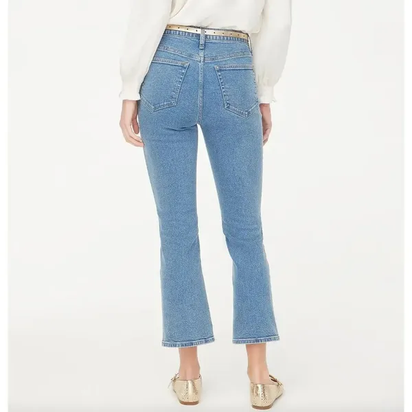 J. Crew Mid-Rise Flare Crop All Day Stretch Med Indigo Wash Sz 32 NWT Petite - Image 2