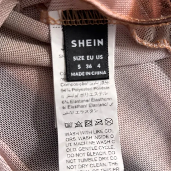 SheIn Sheer Body Suit Small Abstract Print Brown Travel‎ Vacation Layering Maximalist - Image 4