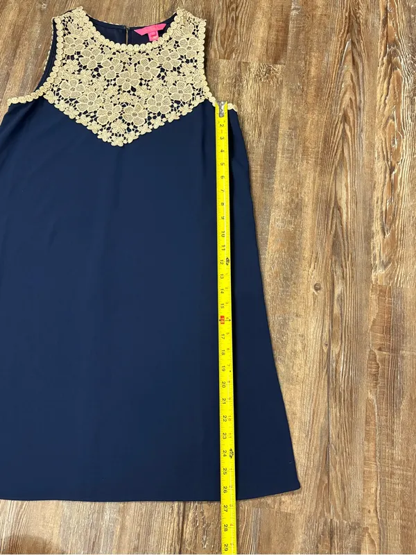 Lilly Pulitzer Navy Nala Shift Dress 4 Gold Crochet Lace Neckpiece Preppy Summer - Image 10
