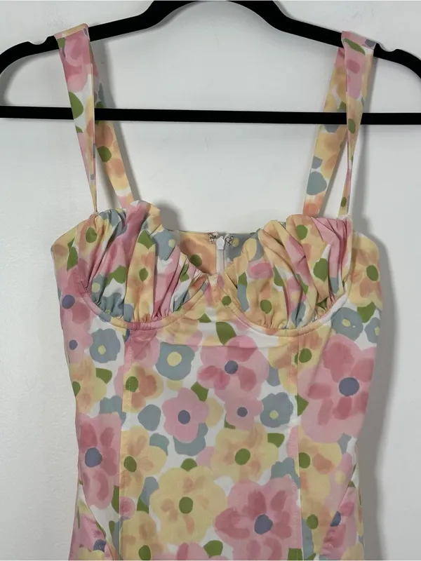 Princess Polly Floral Mini Dress Women’s US 2 Pink Yellow Ruched Corset NWT - Image 3