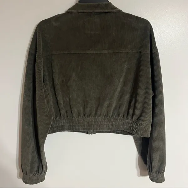 Aerie Green Ribbed Corduroy Zip Up Women's Cropped‎ Jacket Size Medium - Image 10