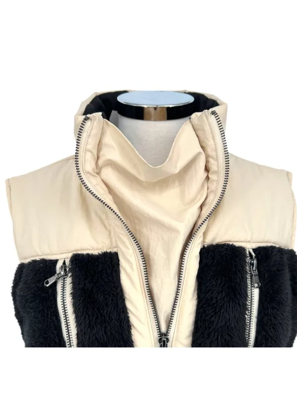 Hyfve Two-Tone Sherpa Fleece Nylon Vest Half Zipper Black Cream Size Small NWT - Image 3