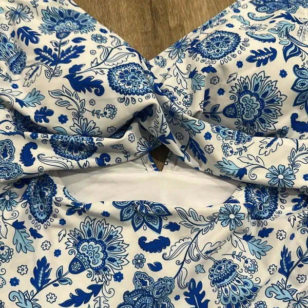 Floral Blue and White paisley Swimsuit - Image 2
