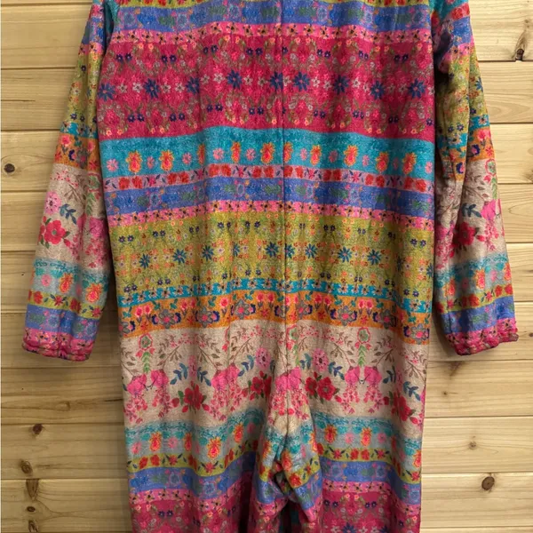 Natural Life Large Colorful Bohemian Fair Isle Print Fleece Zip Up One Piece PJ - Image 7