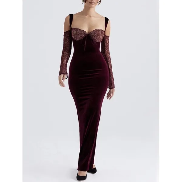 House of CB Ivy Black Cherry Velvet Maxi Dress XS - Image 4