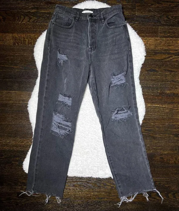 PacSun Black Distressed High Rise Straight Black Jeans - Image 2