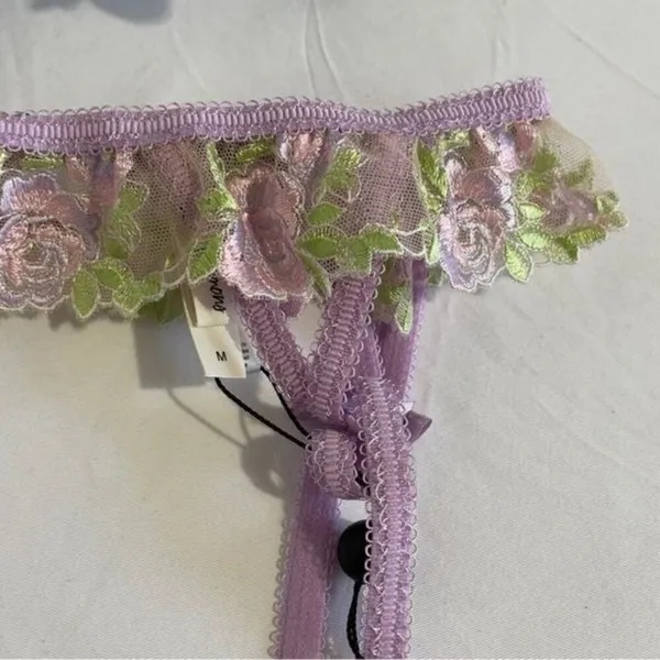 For Love & Lemons Garter Belt Womens Floral Embroidered Lace Purple NWOT Small - Image 4