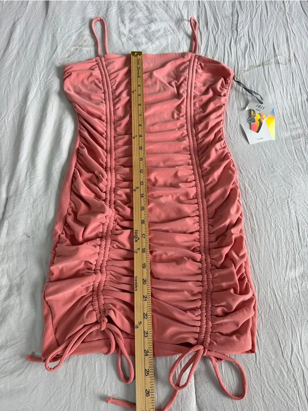 iris Coral Pink Ruched Mini‎ Dress - Image 5