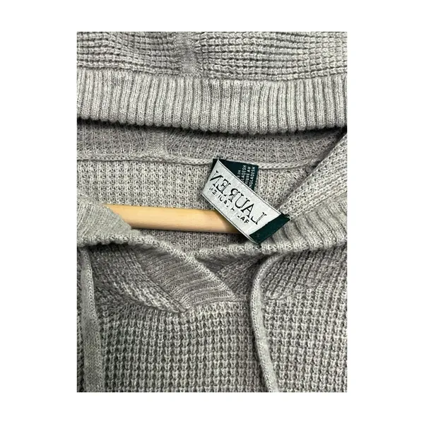 Lauren Ralph Lauren Sweater Womens Medium Gray Hoodie Waffle Knit Preppy Cozy - Image 5