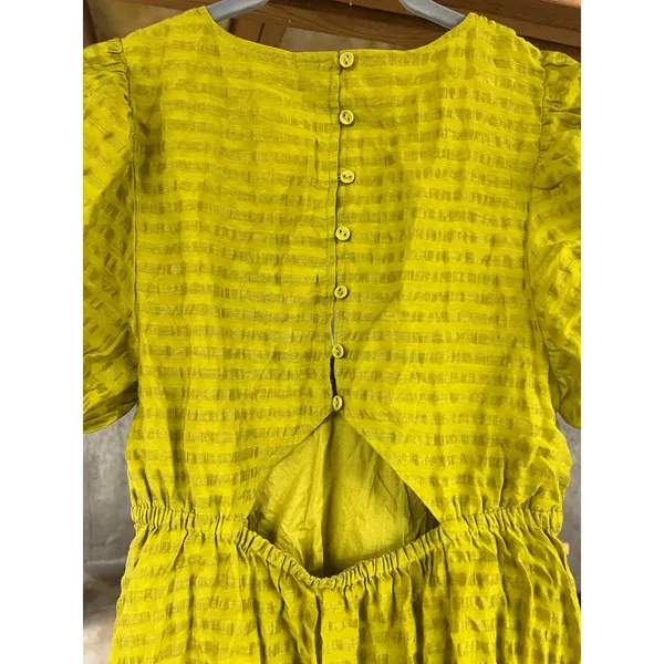Madewell Kirkley Mini Dress Chartreuse Linen Blend Puff Sleeve Cutout Back 4 - Image 8