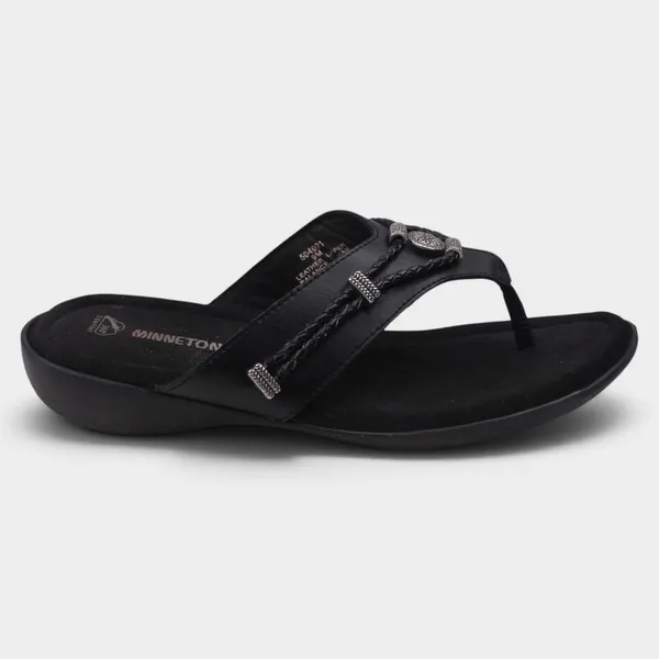 Minnetonka Silverthorne 360 Womens 9 Black Leather Concho Sandals - Image 2