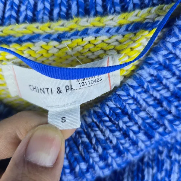 Anthropologie Chinti & Parker Colourblocked‎ Jumper Sweater Blue Yellow Small - Image 5