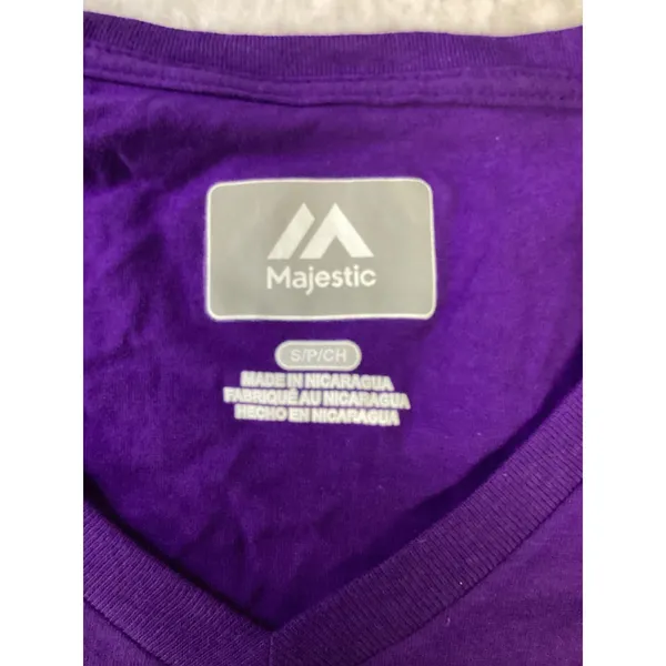 Majestic Colorado Rockies MLB Womens Purple V-Neck Glitter Graphic T-Shirt Small - Image 3