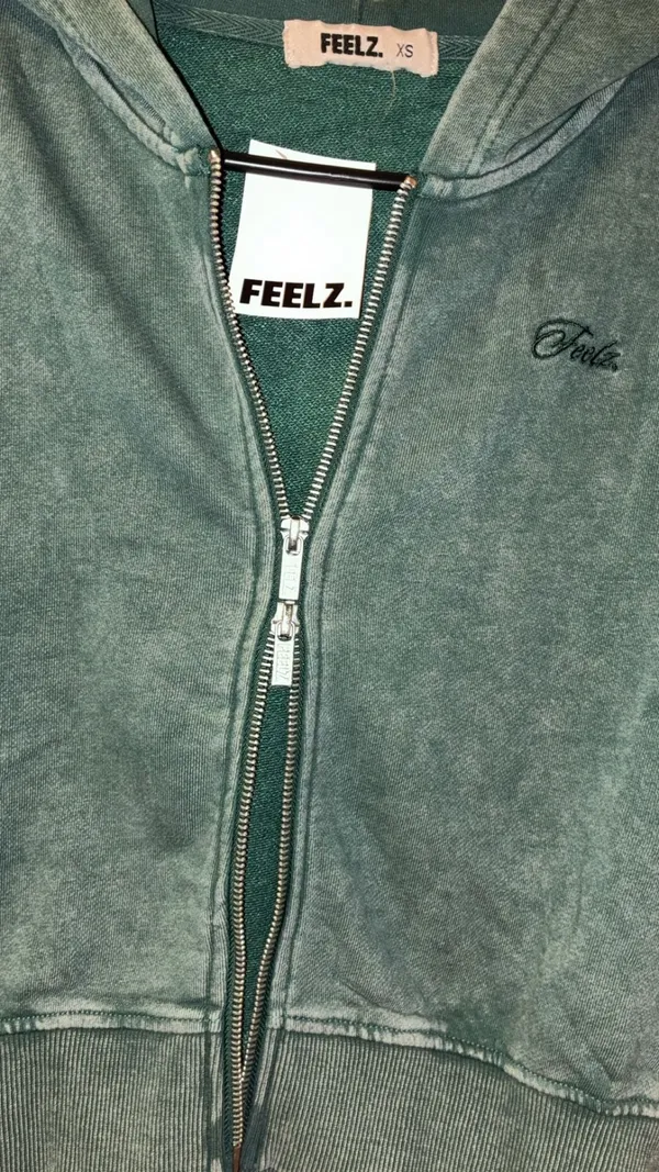 FEELZ. Washed Zip-Up Hoodie Dark Green Size XS - Image 3