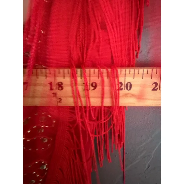 Vintage Red Fringe Sequin High Low Gown Gold Beaded Formal Dress Performance - Image 4