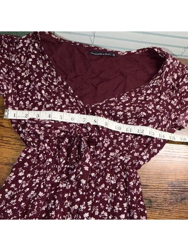 Abercrombie & Fitch Burgundy Floral Ruffle Hem Midi Dress - Image 8