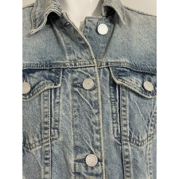 BLANKNYC Denim Jacket Ombre Dip Dye Star Embroidered Distressed Trucker Size XS - Image 6