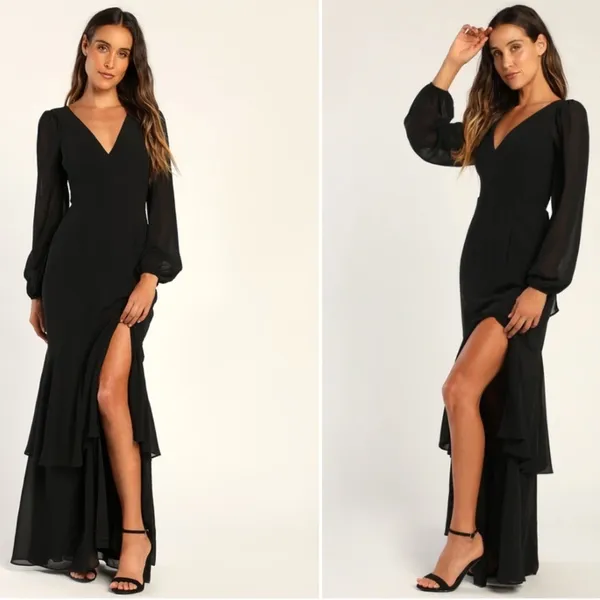 LULU's Sexy Chic Elegant Long Sleeve Romantic Flowy Bridesmaid Wedding Gown - Image 2
