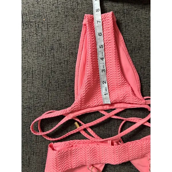 Monday Swimwear St.martin Bikini Top Bottom Set Textured in Azalea Pink size P/S - Image 14