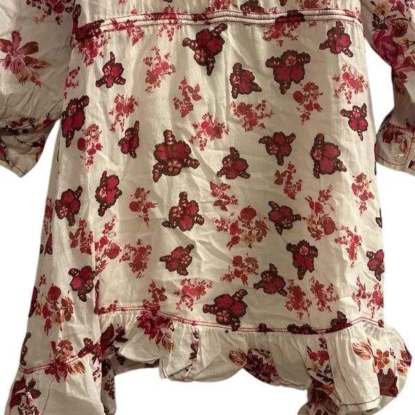 Free People Camella Mini Dress M Ivory and Pink Floral Bohemian 3/4‎ Sleeve - Image 14