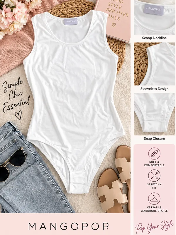 Mango Pop womens White Sleeveless One-Piece Bodysuit soft size medium - Image 2
