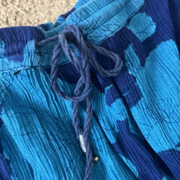 Plus Size Blue Floral Maxi Skirt Crinkle Drawstring Boho Coastal Vacation OSP - Image 4