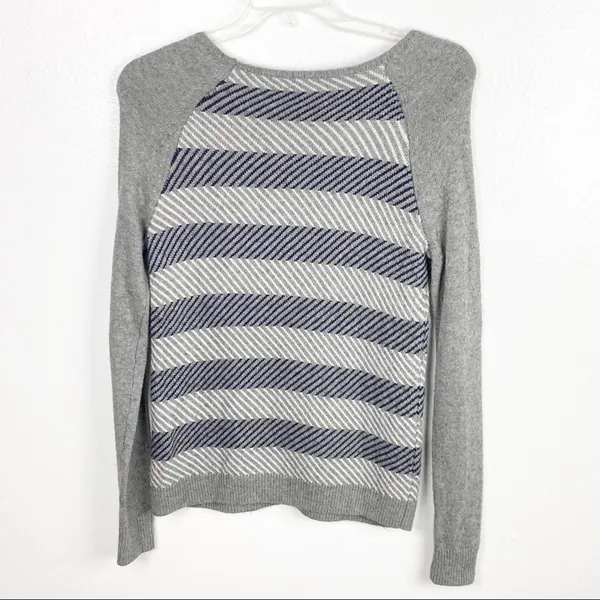 J. CREW FACTORY Gray Striped Merino Wool Blend Long Sleeves Sweater Small Preppy - Image 2