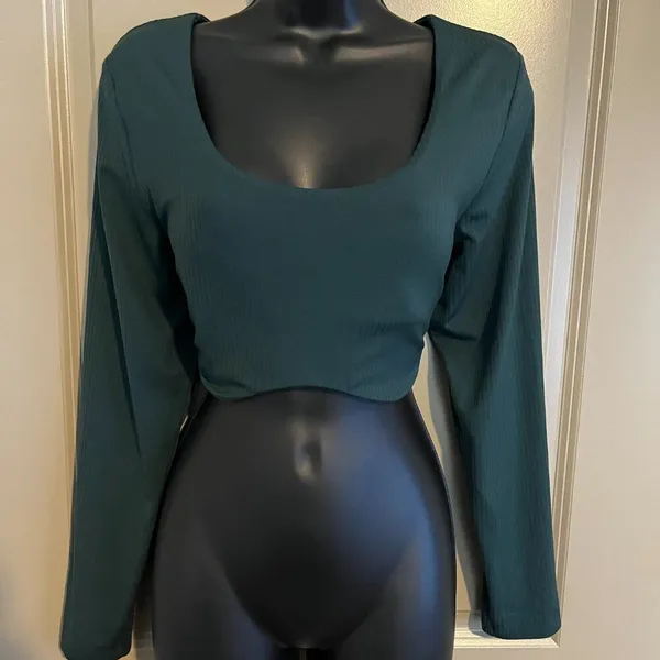Women's XL Aerie OFFLINE Green LS Crop - Image 2