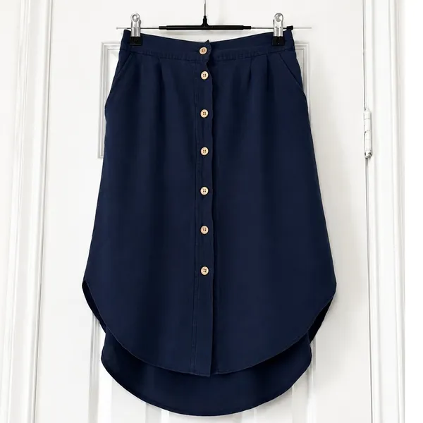 Madewell Silk Island Skirt Navy Pockets Button Front Shirttail Hem Silk XS - Image 2
